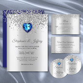 Zilveren Glitter Blauw Hart Sparkle Bruiloft Ronde Sticker