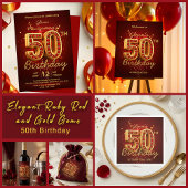 Elegant Gold and Ruby Red 50th Birthday Party Vierkante Sticker