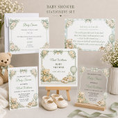 Elegante saliegroene babyshower uitnodiging templa