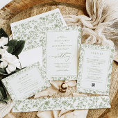 Sage Green Chinoiserie Alles in één bruiloft Kaart