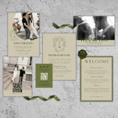 Elegant Sage Green Minimalist Wedding QR Code RSVP Kaartje