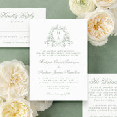 Elegante Salie Groene Bloemen Crest Monogram Bruil Kaart