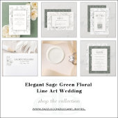 Elegant Sage Green Calligraphy Monogram Menu Card