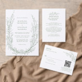 Elegante Sage Green Bloemenkrans QR Code Huwelijk Kaart (Personaliseer de collectie van deze zelfstandige maker.)