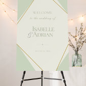 Elegante saliegroene geometrische trouwmenu menu