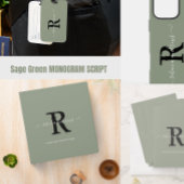 Sage Green Elegant Monogram Script Naam Initiaal Notitieboek