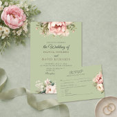 Elegant Sage Green Peony Floral Wedding Program Handwaaier