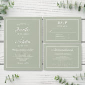 Elegant Sage Green Script Wedding Uitnodigingen Wikkel (Personaliseer de collectie van deze zelfstandige maker.)