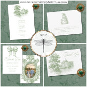 Elegant Sage Green Toile French Manor Wedding Kaart