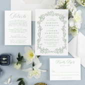 Elegant Sage Green Victorian Floral Wedding Kaart