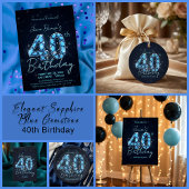 Teal Blue Sapphire Gemstone Glam 40th Birthday  Wijn Etiket