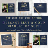 Elegante online virtueel blauw goud afstudeerfeest informatiekaartje