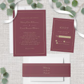 Elegant Gold Burgundy Script Weddenschap RSVP Kaartje