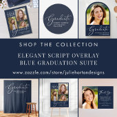 Elegant Script Photo Blue Afstuderen Magnetische Uitnodiging