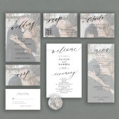 Elegant QR code RSVP photo white wedding Drieluik Uitnodiging