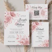 Elegante bruiloft QR-code RSVP Blush Roze Bloemen