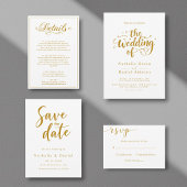 Elegant script wit en goud moderne bruiloft kaart