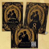 Elegant silhouet van een bruid en bruidegom informatiekaartje