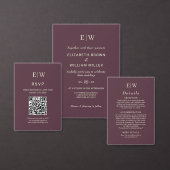 Elegante eenvoudige kersenlak, monogram bruiloft all in one uitnodiging (Personaliseer de collectie van deze zelfstandige maker.)