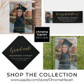 Elegant Eenvoudig Gouden Script Afstuderen Zwart Papieren Bordje