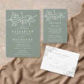 Geschetste Bloemen Sage Groene Bruiloft RSVP Kaartje (Personaliseer de collectie van deze zelfstandige maker.)