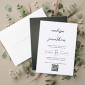 Modern Classy Zwart & Wit Script QR code bruiloft Acryl Uitnodigingen (Personaliseer deze collectie van deze onafhankelijke maker. Test)
