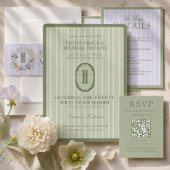 Elegante saliegroene monogram foto save the date kaart