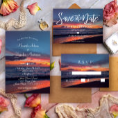 Romantisch Blauw Zonsondergang Zomer Strand Huweli Save The Date