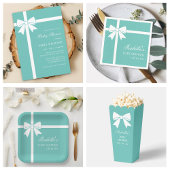 Elegant wit lint boog Blauwgroen blauw Baby shower Ronde Sticker