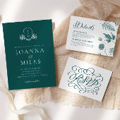 Botanisch Monogram Jade Wedding Uitnodiging