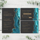 Teal Blauwe Goud Agate QR Code Huwelijk Kaart (Personaliseer de collectie van deze zelfstandige maker.)