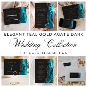 Teal Blauwe Goud Agate QR Code Huwelijk Kaart