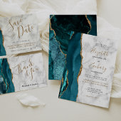 Agate Marmer Turkoois Blauw Goud Script Trouwen Vierkante Sticker
