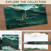 Turquoise Blauwgroen Agate Gold Glitter Script Mon Visitekaartje