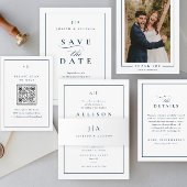 Klassieke Monogram Marine Blue Wedding Save the Da Vellum Uitnodigingen