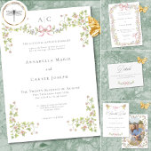 Elegant Victorian Pastel Floral Bow Wedding Save The Date