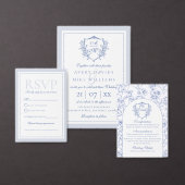 Dusty Blue Elegant  Rozen Crest Bruiloft Kaart (Personaliseer de collectie van deze zelfstandige maker.)