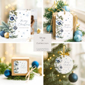 Elegant blauw wit kerst ornament foto feestdagenkaart