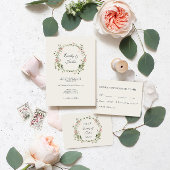 Elegante Waterverf Blush Tuin Roze Rozen Bruiloft Kaart