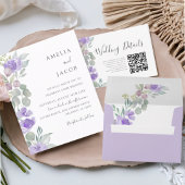 Boho Purple Floral Eucalyptus Wedding RSVP Kaartje