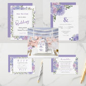 Waterverf Stofblauwe & Lila Hydrangea Huwelijk Cadeaupapier