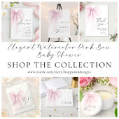 Elegant Pink Watercolor Bow Baby Shower Kaart