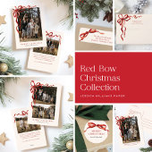 Elegante Waterverf rode boog kerst twee foto Feestdagenkaart