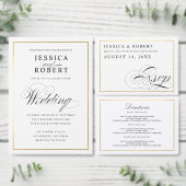 Elegant Script Faux Gold Border Wedding Vellum Uitnodigingen (Personaliseer de collectie van deze zelfstandige maker.)
