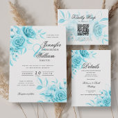 Elegant Script Trouwen Turquoise Bloemen w / QR RS Kaart