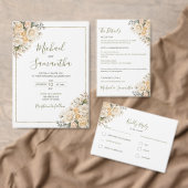 Elegante parelwitte en ivoor-roze bruiloft kaart (Personaliseer de collectie van deze zelfstandige maker.)