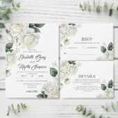 Watercolor Witte Rozen Bruiloft Kaart (Personaliseer de collectie van deze zelfstandige maker.)