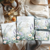 Elegant Wildflower Meadow Blush Pink Wedding All In One Uitnodiging