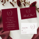 Elegant Wildflower Monogram Burgundy Wedding Kaart