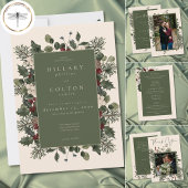 Elegant Winter Berries & Pine Ivory Wedding Informatiekaartje